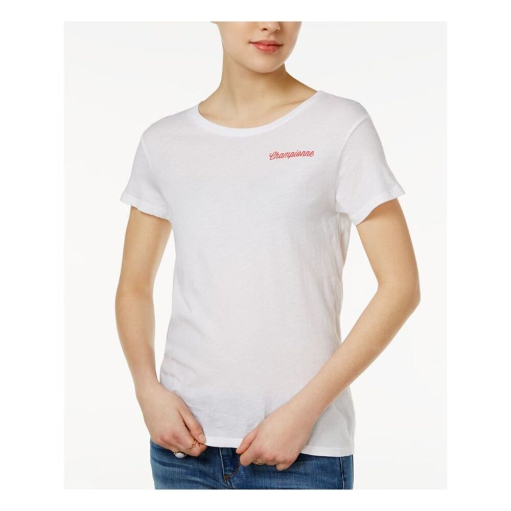 CHRLDR Womens White Championne Short Sleeve Jewel Neck Top Size: XS